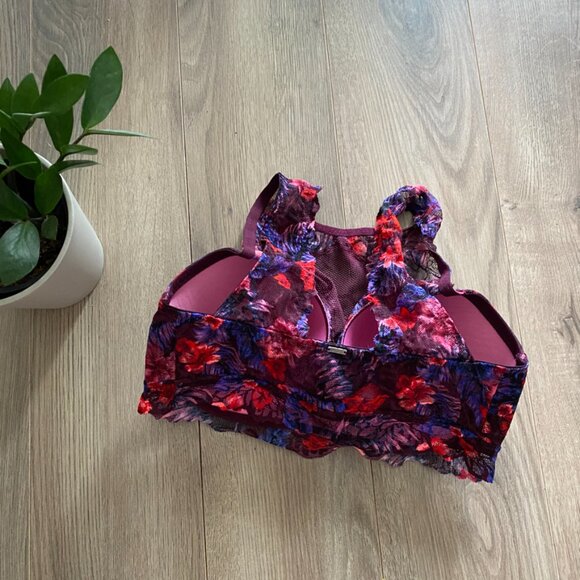 PINK Victoria's Secret Burgundy High Neck Floral Push-Up Bralette - Picture 5 of 12